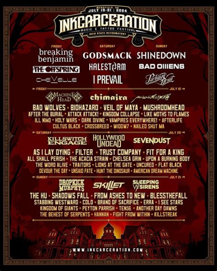 Shinedown, Godsmack And Breaking Benjamin To Headline The 2024 Edition Of The Inkcarceration Music & Tattoo Festival